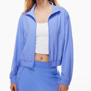 Custom Lightweight 100% Polyester Running Full Zip Outdoor Gym Crop Jacket For Women