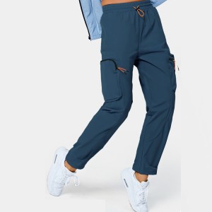 Lightweight Polyester Elastic Drawstring Zipper Pocket Gym Jogger Cargo Pants For Women