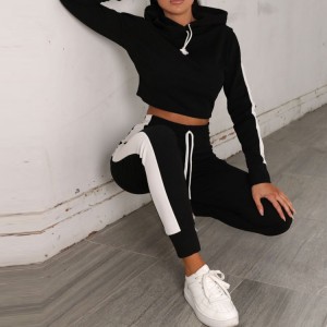 Wholesale Customized Sweatsuits Side Color Block Crop Tops Jogging Set For Women