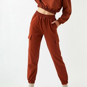 High Quality French Terry Cotton Drawstring Waist Cargo Pocket Sweatpants For Women