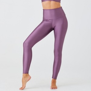 Wholesale High Rise Polyester Shiny High Waist Yoga Legging Pants Custom Logo For Women