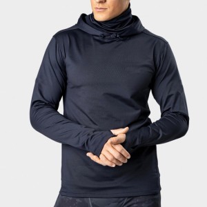 Wholesale Polyester Custom High Collar Men Slim Fit Gym Sports Hoodies With Thumb Hole