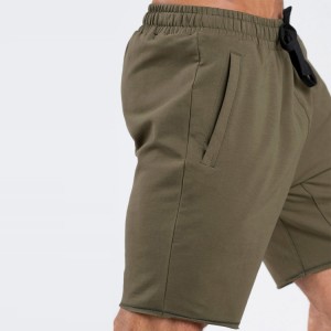 Active Cotton Polyester Drawstring Waist Cut Off Hem Gym Sweat Shorts For Men