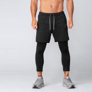 High Quality Quick Dry Drawstring Waist Custom Black 2 IN 1 Gym Shorts Leggings For Men