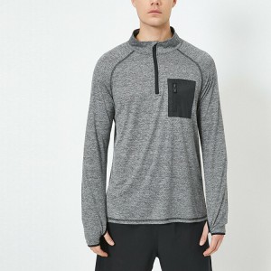 Custom Eco-friendly Quick Dry Fabric Half Zipper Men Plain Long Sleeve Gym T Shirts With Thumb Hole