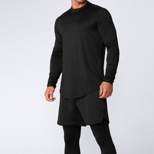 Wholesale Curve Bottom Raglan Long Sleeve Plain Slim Fit Gym Men T Shirt Custom Logo