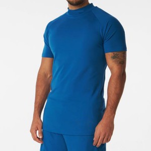 New Design Soft Cotton Plain High Neck Short Sleeve Men Workout Blank T Shirts Custom Printing