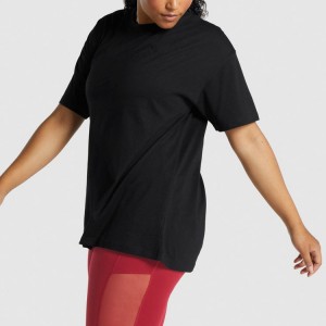 OEM Active Workout Sports 100% Cotton Crew Neck Oversized Gym Black T Shirts For Women