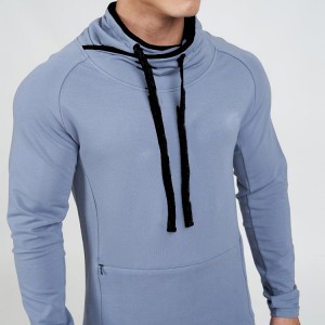 Factory Price Custom High Neck Workout Pullover Men Slim Fit Gym Plain Cotton Hoodies
