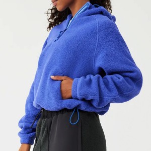 100%Polyester Fleece Quarter Zipper Embroidery Logo Women Plain Pullover Hoodies