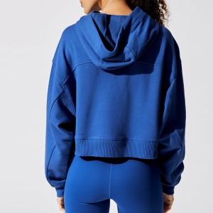 Wholesale Workout Clothing Drop Shoulder Custom Women Cotton Gym Plain Crop Hoodies Sweatshirt