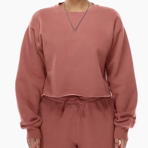 Wholesale Fleece Cotton Custom Raw Hem Crew Neck Crop Plain Sweatshirts For Women