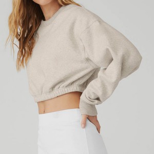 Wholesale Fleece Cotton Custom Elastic Bottom Crew Neck Crop Plain Sweatshirts For Women
