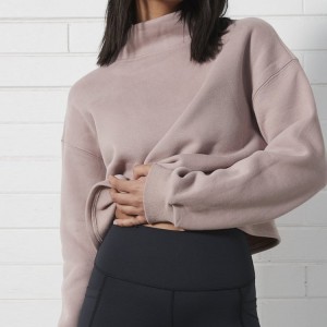 Active Gym Wear Custom Printed Blank Jumper Funnel Neck Plain Crop Fleece Sweatshirt For Women