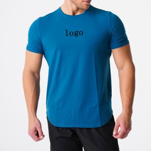China Factory Sweat Wicking Curve Hem Custom Printing Slim Fit Sports Polyester Blank Men T Shirts