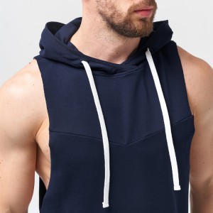 Wholesale Light Weight Custom Logo Drop Armhole Blank Sports Cotton Sleeveless Gym Hoodies For Men