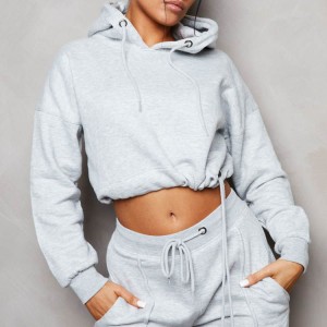 Hot Sale An-pilling Cotton Polyester Sweatsuit Customized Crop Tracksuit Set For Women