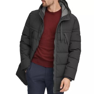 Wholesale 100% Nylon Full Zip Up Winter Long Down Puffer Coat For Men