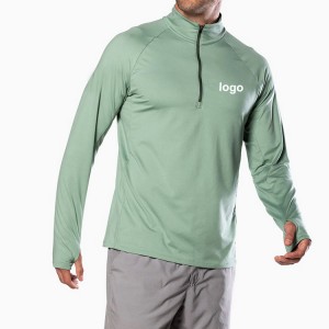 Quarter Zipper T Shirts Custom Reflective Strip Long Sleeve Gym Tops