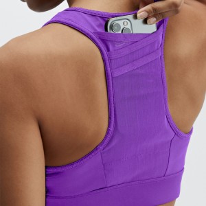 Wholesale Breathable Custom Racer Back Phone Pocket Push Up Crop Yoga Bra For Women