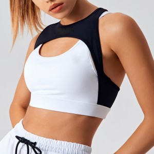 Wholesale Color Block Front Hollow Racer Back High Impact Sexy Women Sports Yoga Bra