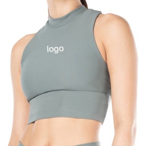 Custom Built In Padded High Neck Crop Fitness Yoga Sports Ribbed Bra For Women