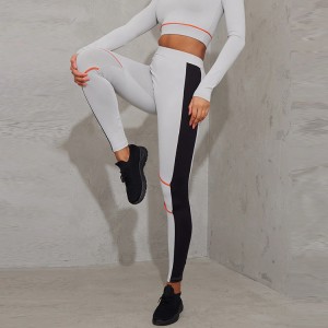 Four Way Stretch Contrast Piping Gym Leggings High Waist Yoga Tights For Women