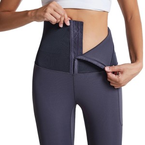 Wholesale Sports Fitness Women Gym Tights High Waistband Corset Yoga Pants With Pocket