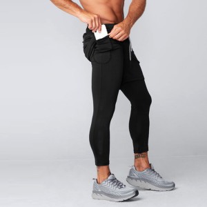 High Quality Quick Dry Drawstring Waist Custom Black 2 IN 1 Gym Shorts Leggings For Men