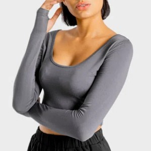 High Quality Fitness Gym Women Yoga Long Sleeve Plain Crop T Shirt Custom Printing