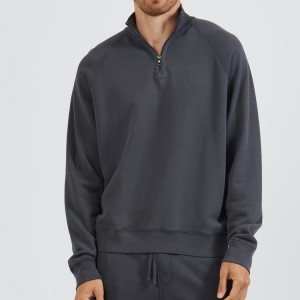 Wholesale Gym Athletic Wear Cotton Polyester Custom Logo Men Plain Quarter Zipper Pullover Sweatshirts