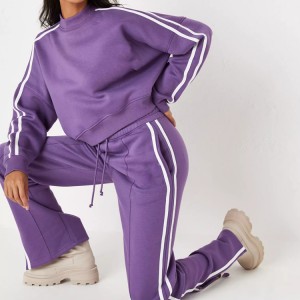 Fashion Trendy French Terry Cotton High Neck Sweatsuit Women Plain Sports Track Suit Sets