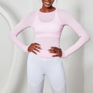 New Arrival Fitness Workout Clothing Sport Wear Quick Dry Mesh Panel Women Long Sleeve Gym T Shirts