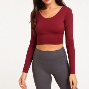Top Quality Custom Wholesale Open Back Sports Long Sleeve Crop Top T Shirts With Thumb Hole For Women