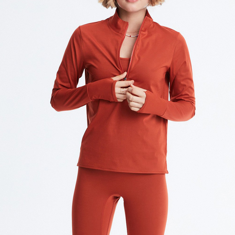 2021 Latest Design  Seamless Gym Wear - Professional Gym Sportswear Polyester 1/4 Zipper Women Long Sleeve T Shirts Fitness With Thumb Hole – AIKA