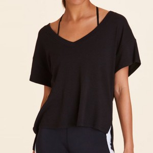 OEM Active Wear Wholesale Custom Plain Ribbed V Neck Workout Sports Oversized T Shirts For Women