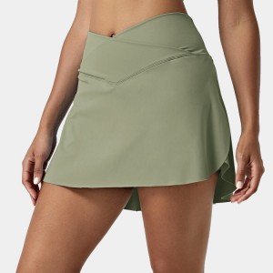 Fashion Athletic Tennis Dress Custom Crossover Side Pocket 2 In 1 Tennis Skirts For Women