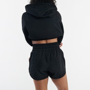 50 Cotton 50 Polyester Custom Crop Hoodies Shorts Women Sweatsuit Set Tracksuit