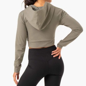 Best Selling Sportswear Cotton Polyester Custom Ladies Mesh Panel Crop Hoodies Sweatshirt For Women