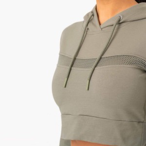 Best Selling Sportswear Cotton Polyester Custom Ladies Mesh Panel Crop Hoodies Sweatshirt For Women