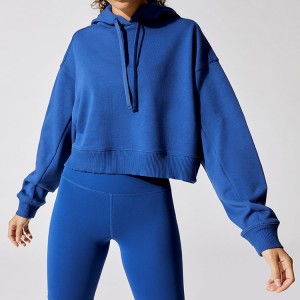 Wholesale Workout Clothing Drop Shoulder Custom Women Cotton Gym Plain Crop Hoodies Sweatshirt