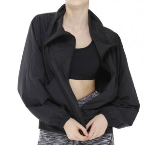 Best Seller Lightweight Polyester Windproof Adjustable Waist Women Gym Sports Full Zip Windbreaker Jacket