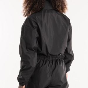 Custom Elastic Bottom 100% Nylon Full Zip Up Women Crop Sports Windbreaker Bomber Jacket