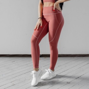 Wholesale Custom Women High Waist Workout Fitness Compression Ribbed Leggings Yoga Tights With Side Pocket