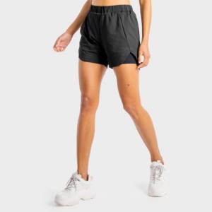 Best Sell Custom Logo Polyester Mesh Fabric Elastic Waist Women 2 In 1 Sports Gym Shorts