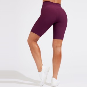 Custom Four Way Stretch No Front Seam Women High Waist Ribbed Yoga Biker Shorts