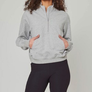 Best Selling Custom Plain Crop Top Pullover Women Half Zipper Cotton Sweatshirts