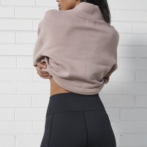 Active Gym Wear Custom Printed Blank Jumper Funnel Neck Plain Crop Fleece Sweatshirt For Women