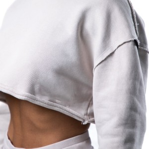80% Cotton 20% Polyester Raw Edge Plain Crop Crew Neck Women Sweatshirts Custom Logo