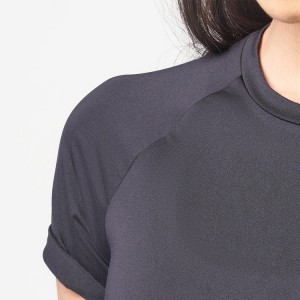 High Quality Polyester Side Mesh Panel Bottom Split Custom Plain Women Gym Fitness T Shirts